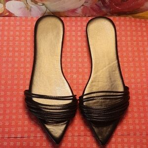 Black Pointed Toe Slide Sandals - Women NWOB